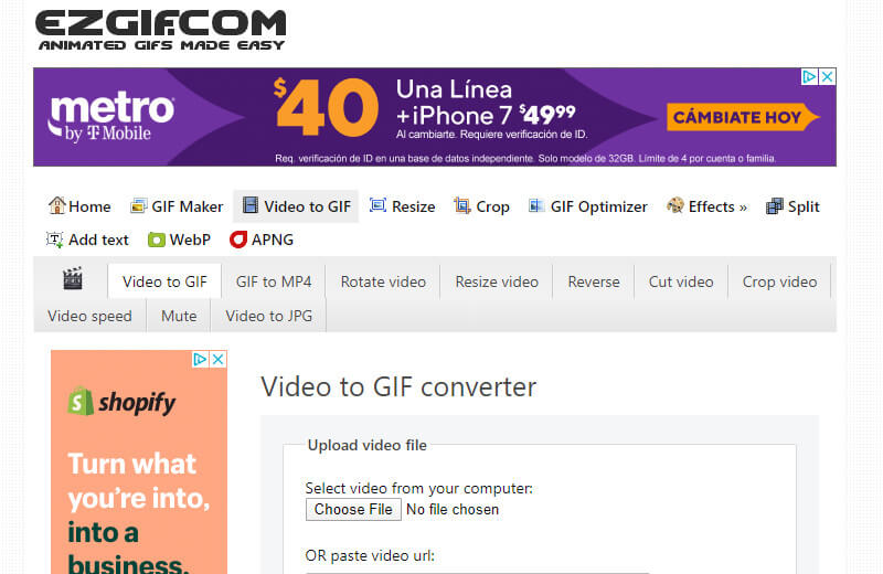 EZGIF video to GIF converter