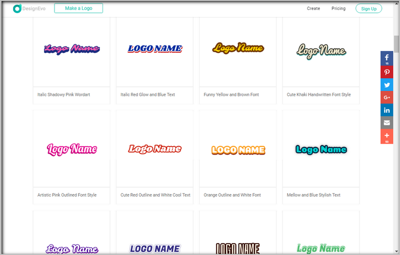 Browse DesignEvo Cool Text page, pick your logotype template.