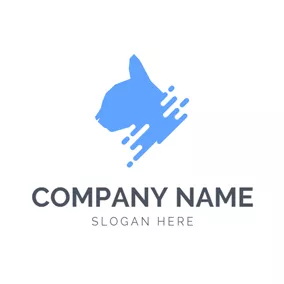Emblem Logo Abstract Blue Cat Head logo design