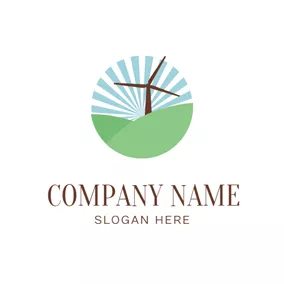 Windmill Logo Abstract Grassland and Hill logo design