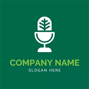 麦克风 Logo Abstract Microphone and Tree logo design