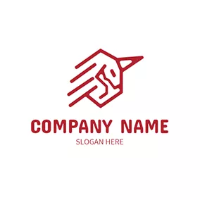 ユニコーンロゴ Abstract Red Unicorn and Line logo design