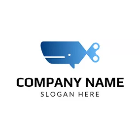 クジラロゴ Abstract White and Blue Whale logo design