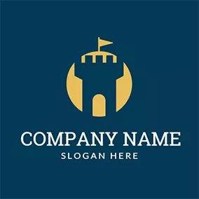 Castle Logo Abstract Yellow Flag and Castle logo design