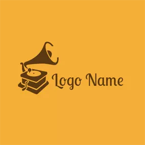 Music Logo Antique Phonograph and Note logo design