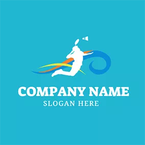 Emblem Logo Badminton Player and Decoration logo design