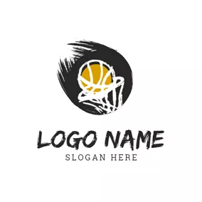 Emblem Logo Basketball Net and Basketball logo design