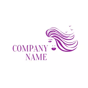 Beauty Salon Logo Beautiful Lady and Purple Flying Hair logo design
