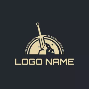 Sword Logo Beige Semicircle and Sword logo design