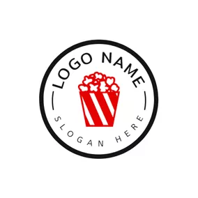 Snack Logo Big Circle and Popcorn Outline logo design