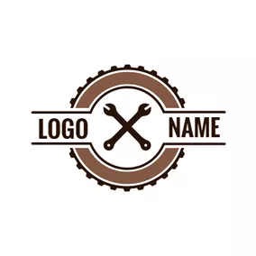 Service Logo Big Gear and Crossed Spanner logo design