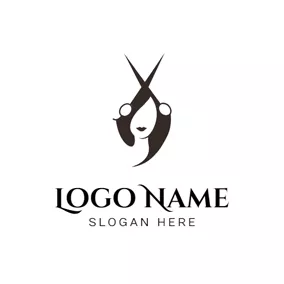 Hair Stylist Logo Big Scissor and Black Hair logo design