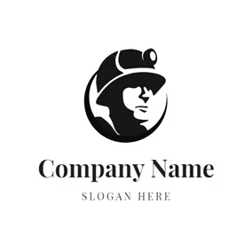 Mining Logo Black and White Helmet Weared Miner logo design