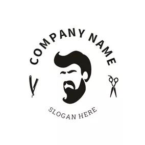 Mustache Logo Black and White Man Head logo design