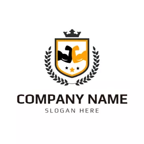 摔跤 Logo Black and Yellow Hand logo design