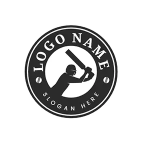 Athletics Logo Black Banner and Cricketer With Bat logo design
