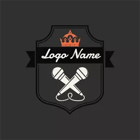 Music Logo Black Banner and White Microphone logo design