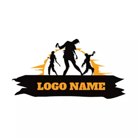 Halloween Logo Black Banner and Zombie logo design