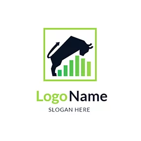 證券Logo Black Bull and Green Bar Graph logo design