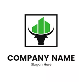 Finance & Insurance Logo Black Bull Head and Green Bar Graph logo design