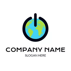 Website & Blog Logo Black Button and Blue Globe logo design