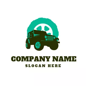 Tire Logo Black Car and Green Tire logo design