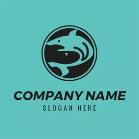 Shark Logo Black Circle and Blue Shark logo design