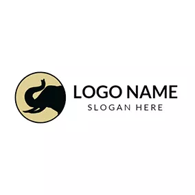 象のロゴ Black Circle and Elephant Head logo design