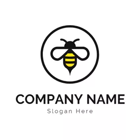 Bee Logo Black Circle and Fly Bee logo design