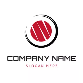 Sushi Logo Black Circle and Red Sushi logo design