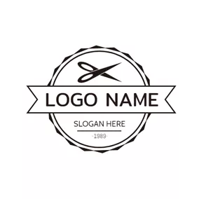 Scissors Logo Black Circle and Scissor logo design