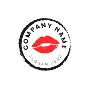 Fashion & Beauty Logo Black Circle and Sexy Red Lip logo design
