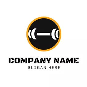 Barbell Logo Black Circle and White Weight Lift logo design