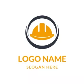 Safety Logo Black Circle and Yellow Safety Helmet logo design