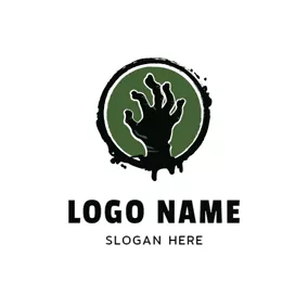 Halloween Logo Black Circle and Zombie Hand logo design