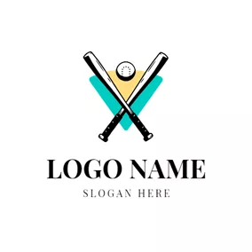 Baseball Logo Black Cross Baseball Bat and Ball logo design