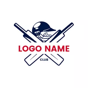 Club Logo Black Cross Cricket Bat and Hat logo design