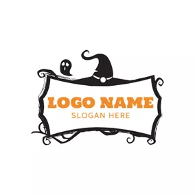 Halloween Logo Black Devil and White Banner logo design