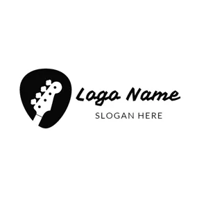 Music Logo Black Drop and Guitar Head logo design