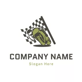Motorcycle Logo Black Flag and Green Motorcycle logo design