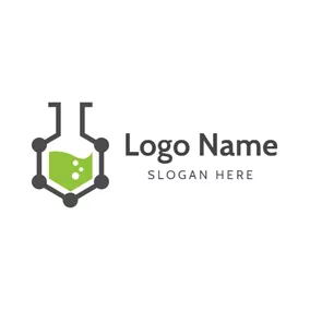 Laboratory Logo Black Flask and Green Atom logo design