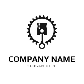 Piston Logo Black Gear and Piston logo design