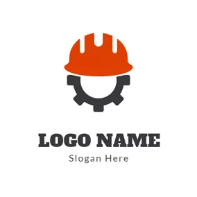 Safety Logo Black Gear and Red Safety Helmet logo design