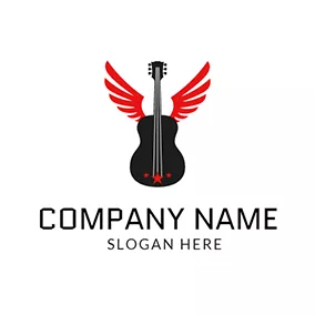 Artist Logo Black Guitar and Red Wing logo design