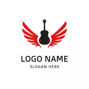Art - Black Guitar  & Red Wings logo design