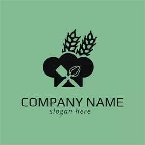 Bakery Logo Black Hat and Green Wheat logo design