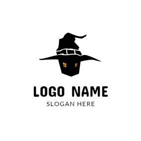 Halloween Logo Black Hat and House Icon logo design