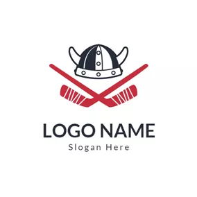 Hockey Logo Black Hat and Red Hockey Stick logo design