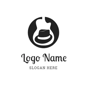 Blues Logo Black Hat and White Guitar logo design