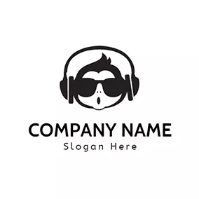 Rap Logo Black Headset and Man Head logo design